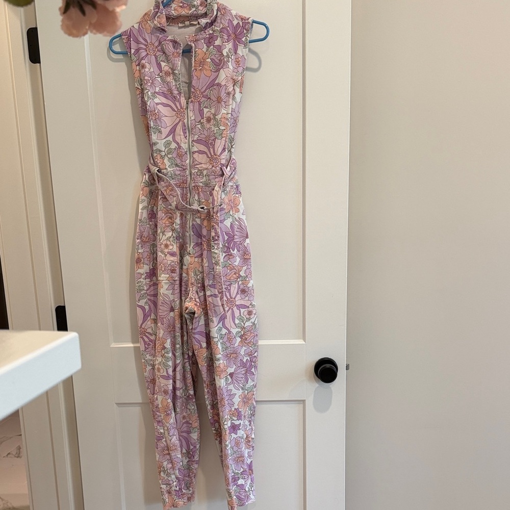 Skies Are Blue Lavender & Peach Floral Sleeveless Jumpsuit